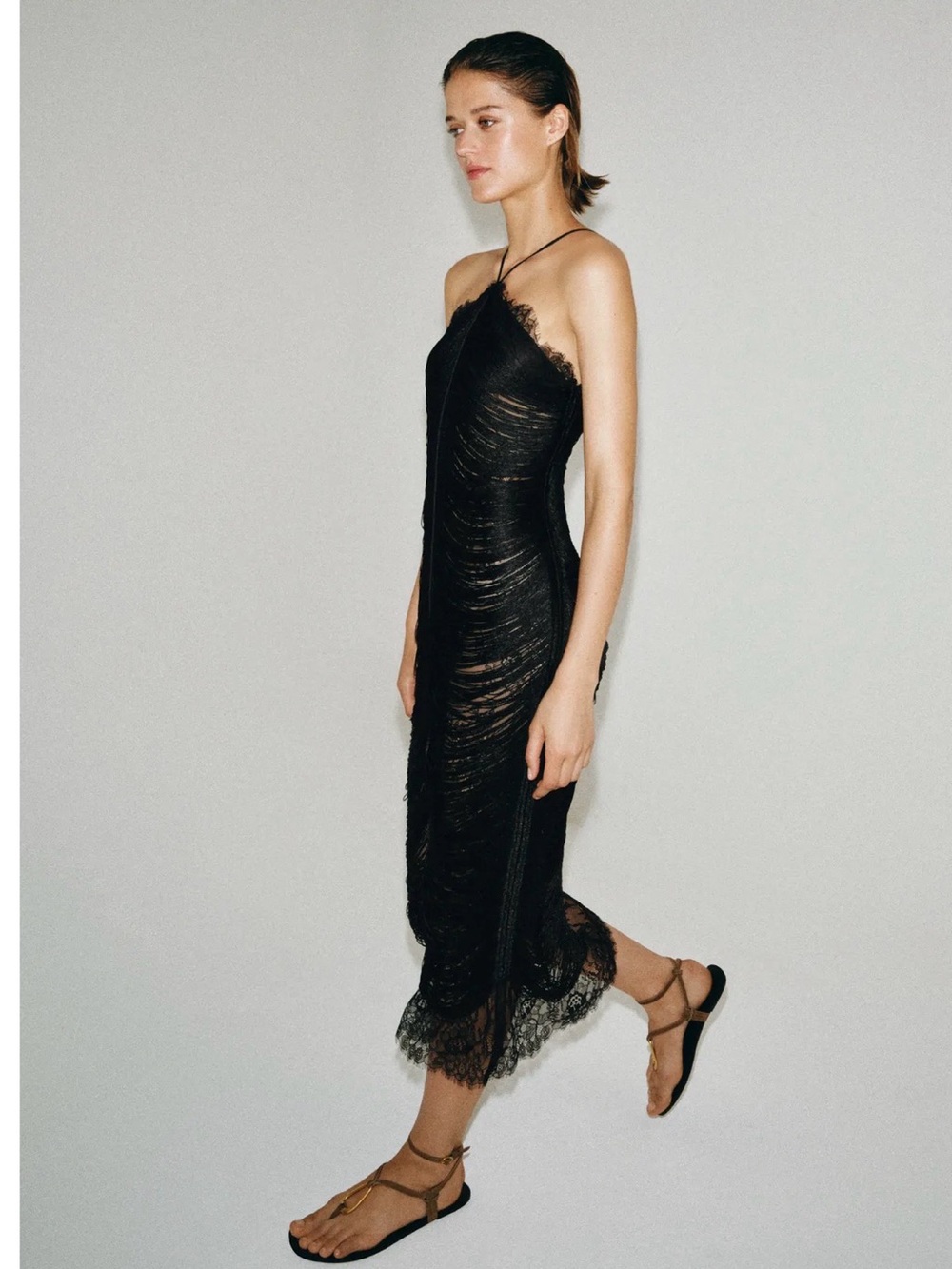 NWT Zara Women’s Collection Halter Fringe Lace  Dress 5919/240 large Limited Ed